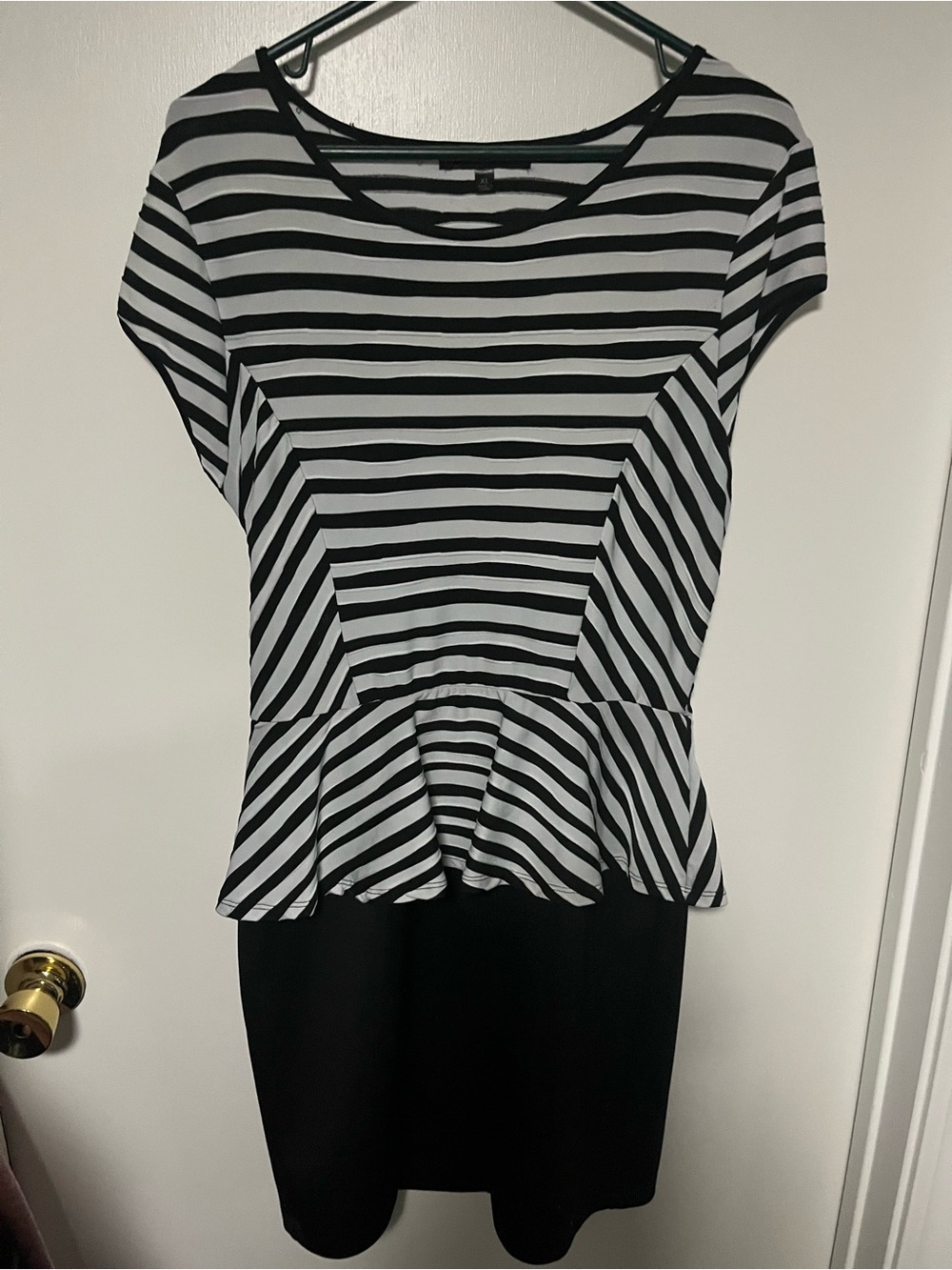HeartSoul Black & White Striped Pencil Peplum Dress